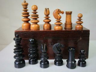 Antique Chess Set Club St George Jaques Pattern K 4.  75 " And Box No Board