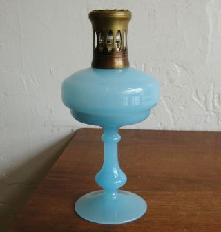 Vtg Lampe Berger French Opaline Vallerysthal Blue Glass Catalytic Fragrance Lamp
