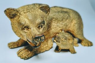 19th Century Antique Russian Gilded Bronze Bear and Cub Statue 2