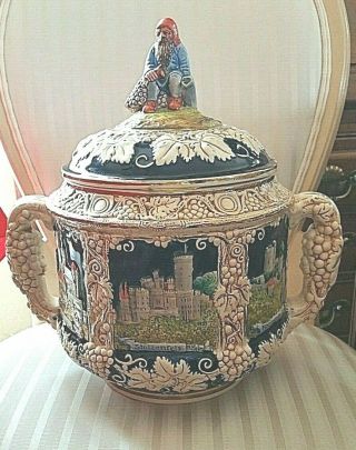 Gnome Soup Tureen Or Punch Bowl Vintage German Bavarian Castles On Rhine