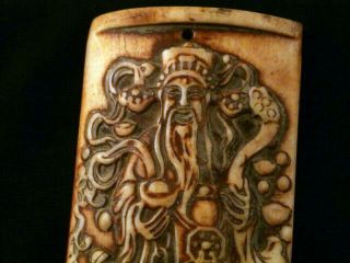 WOW Pure Chinese Bone Hand Carved Wealth God Pendant C107 2