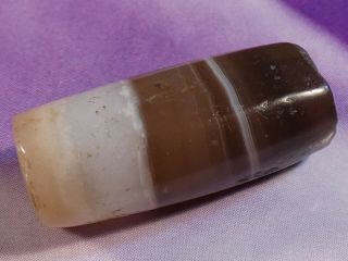 Ancient Authentic Indo Tibetan Chung Dzi Agate Bead 4 Tones 21 By 9 Mm Contrast