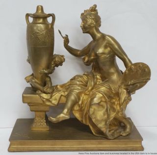 Antique Joseph Gustave Cheret Dore Bronze 11x6x12 Woman French Sculpture
