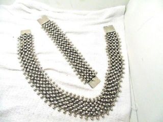 Massive Heavy Sterling Silver Mexican Choker Necklace And Bracelet 476 Grams