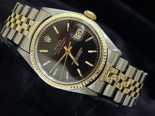Rolex Datejust Mens 2tone 14k Gold Stainless Steel Watch Black Dial Jubilee Band