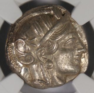 Ancient Attica Athens 440 - 404 BC Athena Owl Tetradrachm Silver Coin NGC CH AU 2