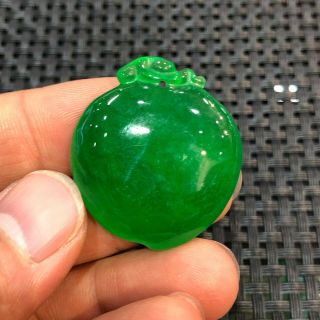 Rare Collectible Chinese Green Jadeite Jade Handwork Longevity Peach Pendant