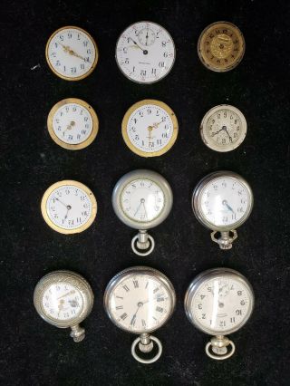 Antique Small Pocket Watch Group For Repair Or Parts.  L@@k.
