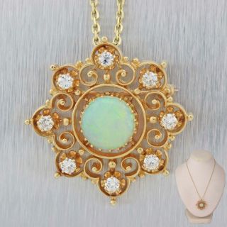 Vintage Estate 14k Yellow Gold Victorian Style Opal And Diamond 16 " Necklace B9
