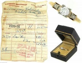 Antique Retro 1944 14k Yellow White Gold 0.  35ctw Diamond Engagement Ring