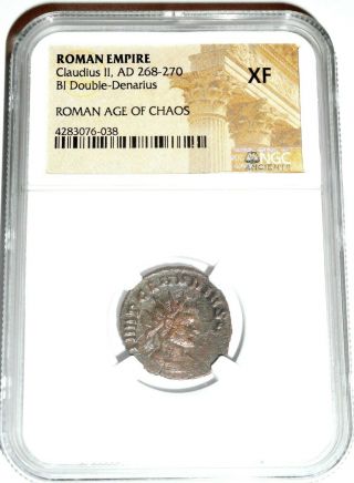 Ancient Roman Empire Claudius Ii Bi Double Denarius Coin,  Ngc Certified Xf
