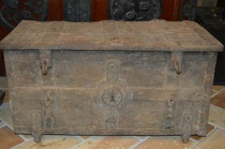 Antique 17th Century Cast Iron Armada Chest,  C1690