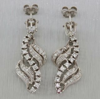 1930s Antique Art Deco 14k White Gold 1.  50ctw Diamond Drop Earrings