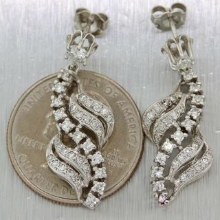 1930s Antique Art Deco 14k White Gold 1.  50ctw Diamond Drop Earrings 4