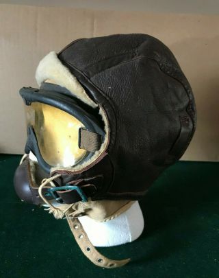 Rare Vintage WW2 Leather Aviators Flight Pilot Bomber Helmet & Goggles Historic 3