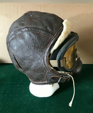 Rare Vintage WW2 Leather Aviators Flight Pilot Bomber Helmet & Goggles Historic 5