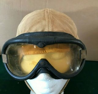 Rare Vintage WW2 Leather Aviators Flight Pilot Bomber Helmet & Goggles Historic 6