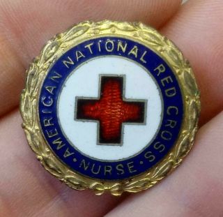 Old Wwi American National Red Cross Nurse Bronze Wreath & Enamel Pin Numbered