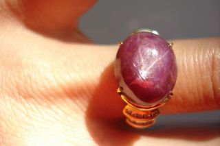 Vtg Chunky Gift 14k Gold Diamond Huge 12ct Purple Star Sapphire Ring Sz Shp