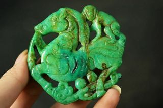 Exquisite Chinese Old Green Jade Carved Two - Sided Horse/monkey Pendant J16