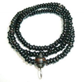 Antique Necklace Black Wooden Beads Buddha Buddhist Amulet Thai