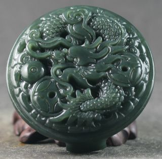 Chinese Natural Hetian Jade Hand - Carved Dragon Design Belt Pendant 2.  1 Inch