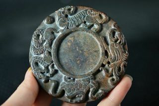 Delicate China Old Jade Carved Dragon/phoenix/beast/dragon Turtle Inkstone Y8