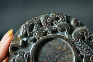 Delicate China Old Jade Carved Dragon/Phoenix/Beast/Dragon Turtle Inkstone Y8 5