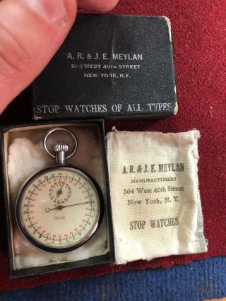 Rare Vintage Wind Up A.  R.  & J.  E.  Meylan Type Pocket Stop Watch Timer & Case Runs