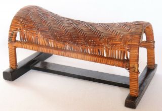 Japanese Bamboo Pillow Wood Woven Head Arm Rest Handcraft Vintage