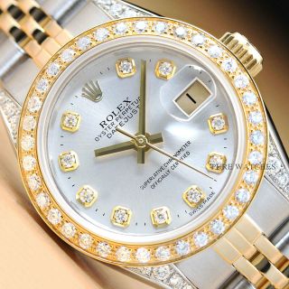 Rolex Ladies Datejust Silver Diamond,  Bezel & Lugs 18k Yellow Gold/ Steel Watch