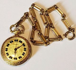 Vintage Jeral 17 Jewels Pocket Watch With Chain Swiss Made Cesar Renfer Abrecht