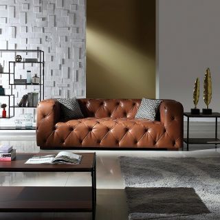 Modern Leather Sofa Mid Century Tufted Lounge Couch Chesterfield | Antique Look