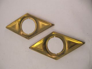 Vintage Pair Mid Century Diamond Door Knob Brass Escutcheon Plates