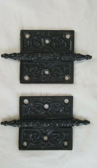 Antique Victorian Eastlake Cast Iron Door Hinges 3 " × 3 " Steeple Pin