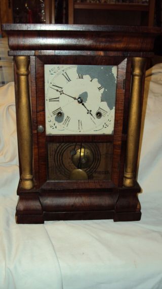 Antique Waterbury 8 Day Striking Mantle Shelf Clock Runs Repair