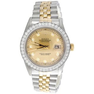 Mens 36mm Rolex Datejust Diamond Watch 18k Two Tone Jubilee Champagne Dial 2 Ct.