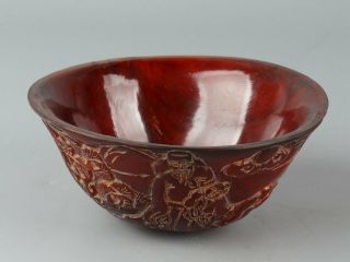 Chinese Exquisite Handmade Landscape People Carving Ox Horn Bowl