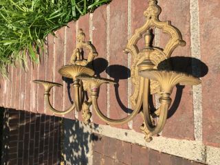 Pair Antique Victorian Circa 1910 Early Cast Brass Wall Sconce