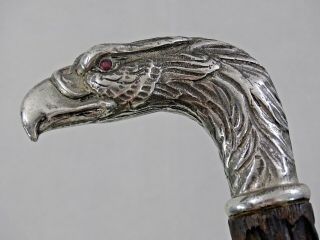 Magnificent Antique American Eagle Walking Cane Stick Sterling Silver 19th Cent.