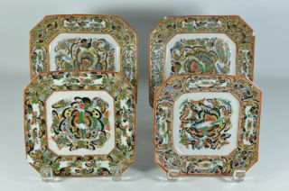 4 Fine Old China Chinese Famille Rose Porcelain Dish Plate Scholar Art