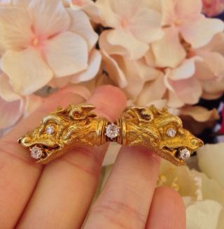 Antique Two - headed Dog Diamond Brooch / Pin 18K Yellow Gold - HM1457SN 4