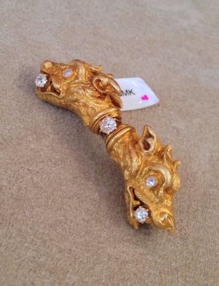 Antique Two - headed Dog Diamond Brooch / Pin 18K Yellow Gold - HM1457SN 5