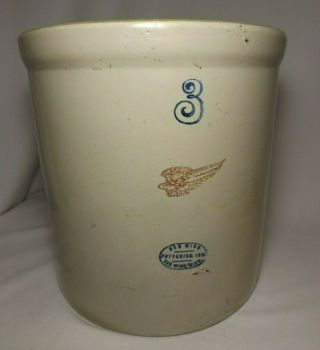 Antique Red Wing Stoneware 3 Gallon Crock Small Wing - No Cracks Or Chips