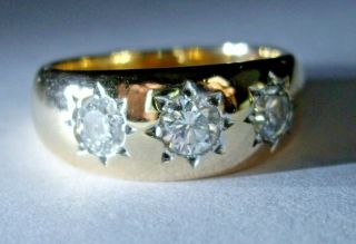 THIS WEEKEND ONLY - ANTIQUE 15CT GOLD & STAR SET DIAMOND TRILOGY RING 3