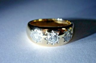 THIS WEEKEND ONLY - ANTIQUE 15CT GOLD & STAR SET DIAMOND TRILOGY RING 5