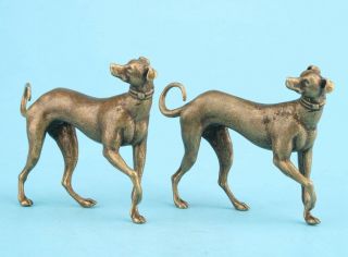 2 Chinese Bronze Hand - Cast Greyhound Figurines Statue Auspicious Decoration