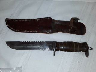 Rare Vintage Collectible Eg Waterman Co. ,  Ww2 Fighting Knife,  With Leather Sheat