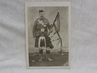 Wwi British Rppc Postcard - Highlander With Bagpipes