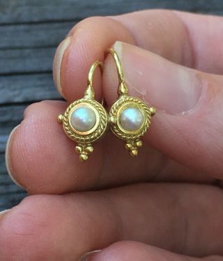 Designer Penny Preville 18k Yellow Gold Pearl Earrings,  4.  1g